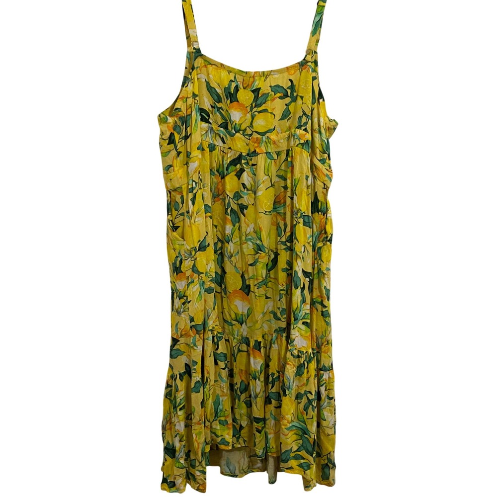 Fruitcore Torrid Midi Dress Womens 3 Yellow Lemon Print Tiered Ruffle Summer - Picture 7 of 7